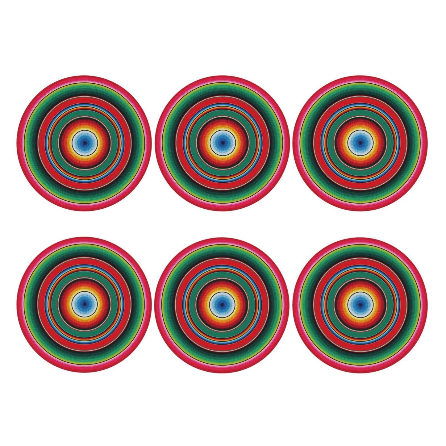 Mexican Blanket Serape Stripe sarapes Mexicano 6 Pcs Drink Coasters - Leather Coasters Set - Resistant Round Coaster Non-Slip Table Mat - Kitchen Bar Home Decor Housewarming Gift