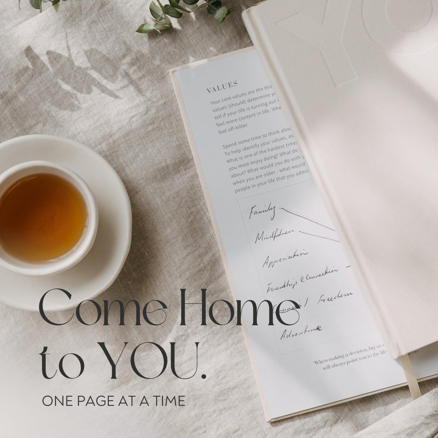 YOU – The Well-being Journal by Olive + Page – 6-Month Guided Self Care Journal with Gratitude Prompts, Daily Planner, Habit Tracker, and Reflection – Undated Wellness Journal – Linen Gold Foil Cover (Olive)