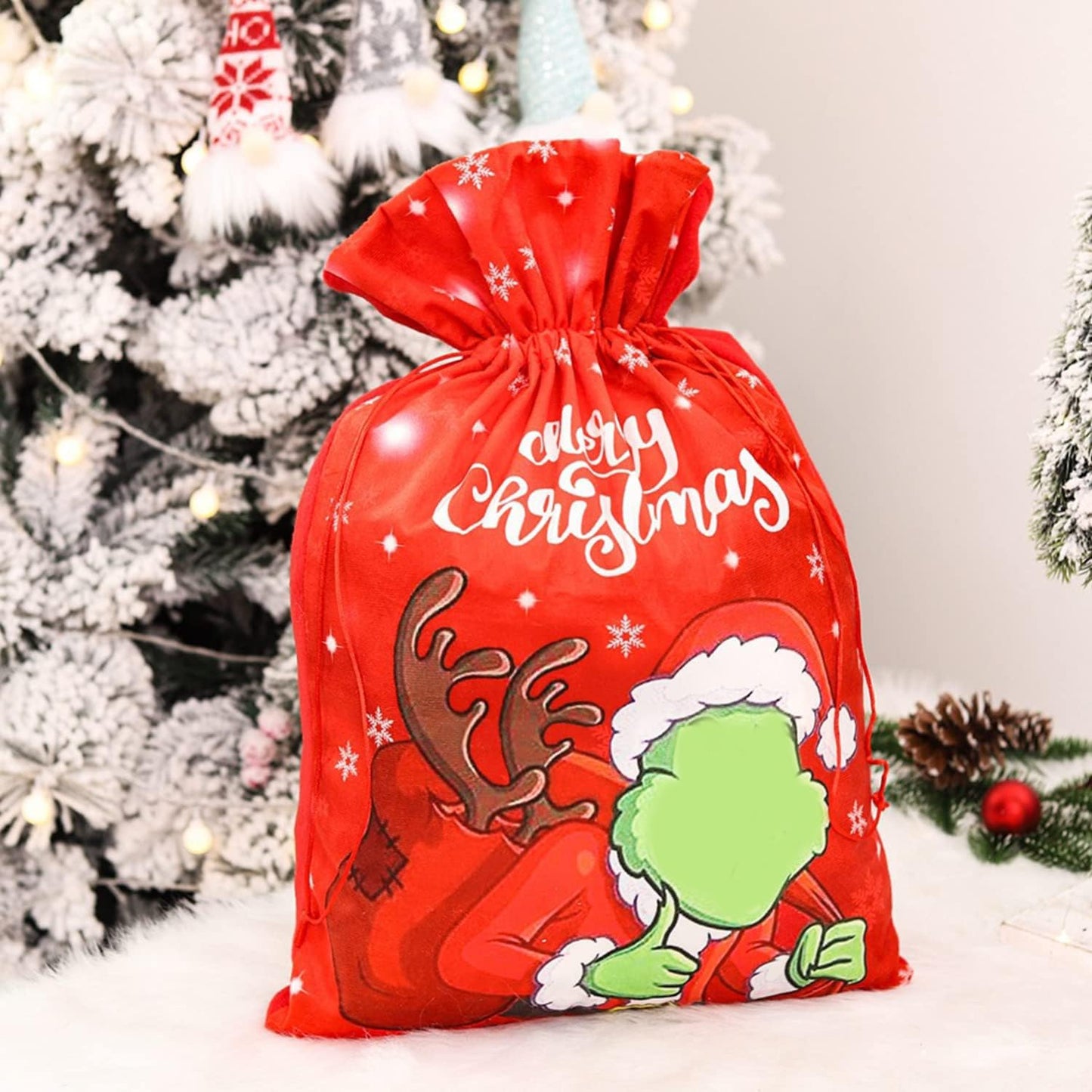 Adurself 2 Pack Christmas Santa Sack Large Canvas Gift Bag 21.6 x 14.6 Inch Reusable Christmas Santa Drawstring Gift Bag for Xmas Package Storage Holiday Party Supplies Favors