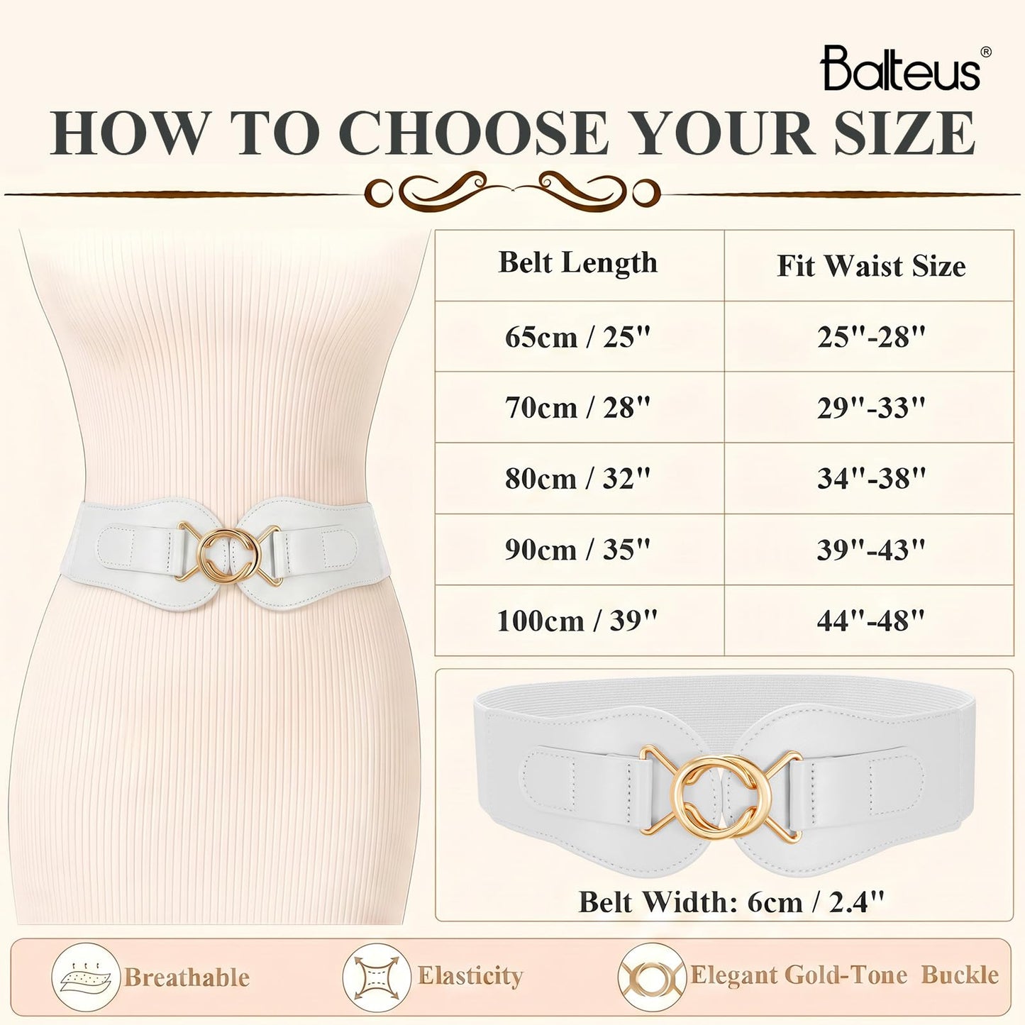Womens Wide Waist Belt for Dresses High-Resilience Stretchy Woven Elastic Belt with Anti-Scratch Gold-Tone Interlocking Buckle for Office Date Modern Outfits