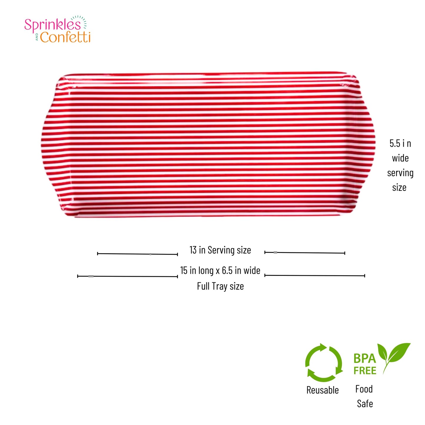 Sprinkles & Confetti Red Stripe Melamine Cookie Tray BPA-Free, Break-Resistant, Lightweight Platter for Cookies, Desserts & Snacks - Perfect for 4th of July Parties, BBQs & Picnics