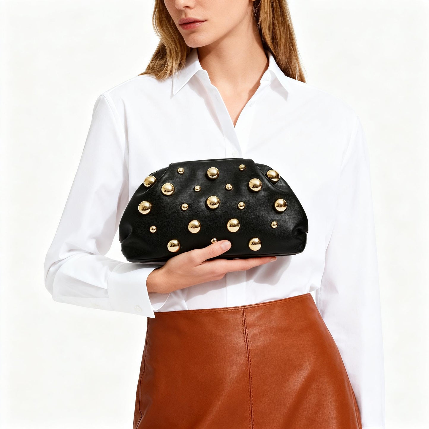 Women's Clutch Purse Evening Bag Dumpling No Strap Handbags Elegant Faux PU Leather Clutch Bag (Black)