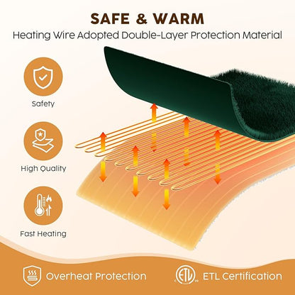 HYLEORY Heated Electric Blanket Twin 62"x84" Soft Fleece & Flannel with 5 Heating Levels & 10 Hours Timer Auto Shutt Off, ETL Certified, Washable，Heated Blanket for Body-Dark Green