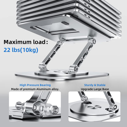 MCHOSE Adjustable Laptop Stand for Desk, Ergonomic Laptop Riser with 360° Rotating Base, Foldable Notebook Computer Holder Stand Compatible with MacBook Air Pro, Dell XPS, More 10-15" Laptops, Silver