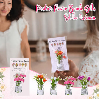 Xuhal 20 Sets Mothers Gift Set for Women Positive Mini Bud Vase with Flowers Positive Cards Motivational Office Desk Decor Gift for Mother Women Teacher Volunteer Employee Nurse Wedding