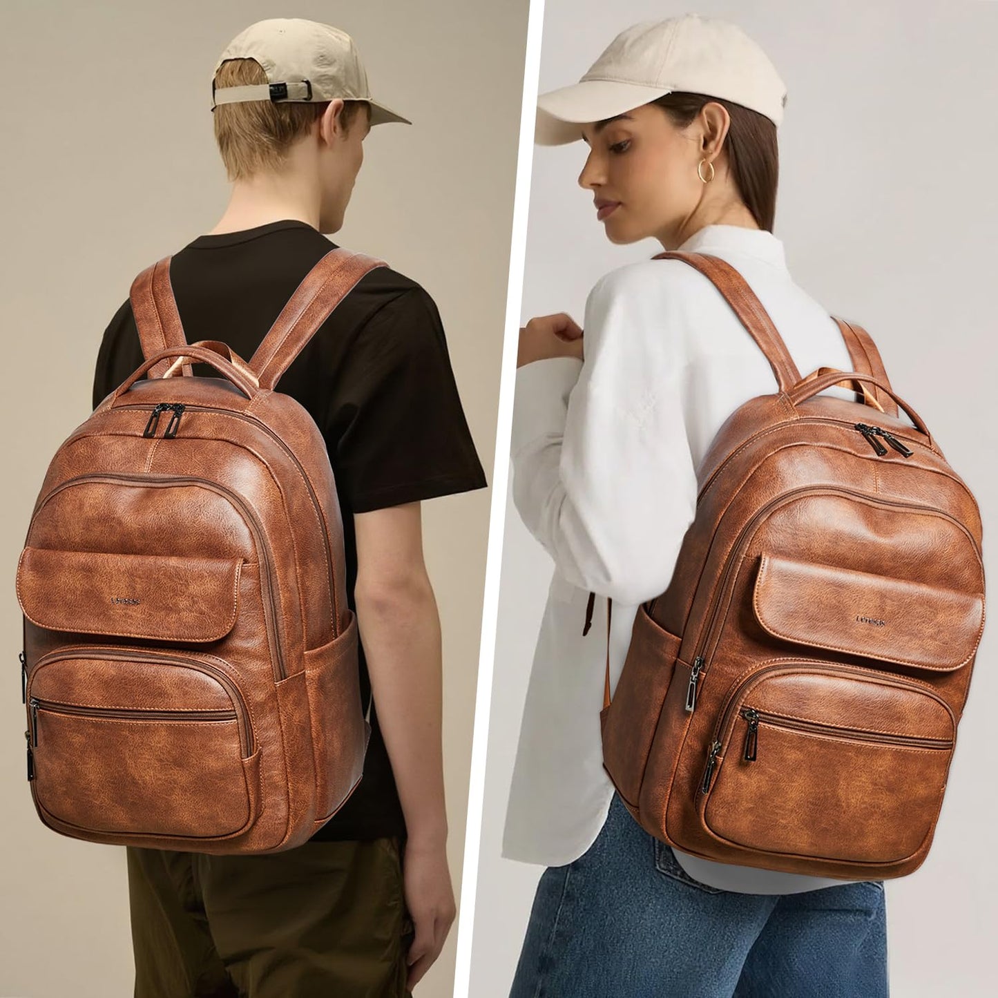 Leresas 37L Vegan Leather Backpack Purse for Women Mens Travel Backpack Work Laptop Teacher BackPack College Daypack Business Backpack Office Bag Brown