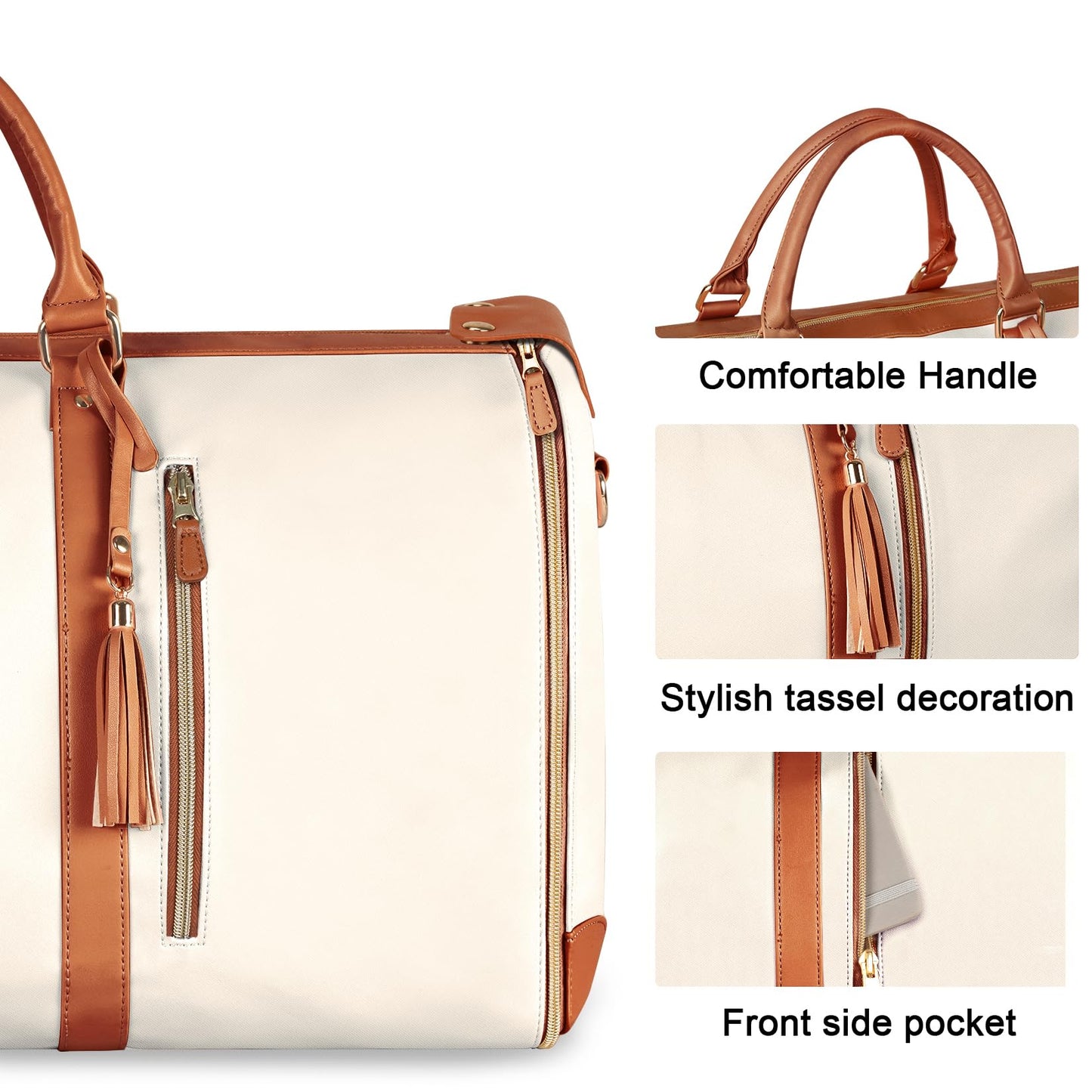 Ytonet Garment Bags for Travel, Convertible Carry on Garment Bag Large Duffle Bags for Women, 2 in 1 Hanging Suitcase Suit Water Resistant Duffel Travel Bags with Shoe Pouch, Beige