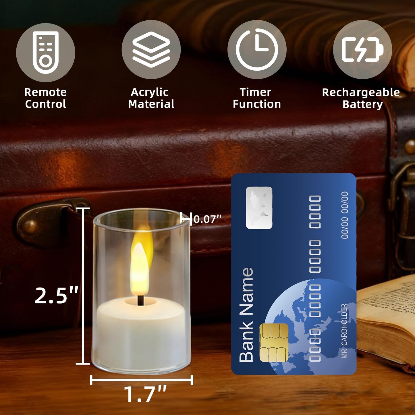 Utwickeln Rechargeable Flameless Tea Light Candles, LED Tea Lights with Remote & 2-8H Timer, 6-Pack, USB-C, Acrylic, White, for Home, Wedding, Dinner Party, Sports Bar Night, Living Room & Hotel