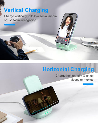 NANAMI Upgraded Fast Wireless Charger, Qi-Certified Wireless Charging Stand Compatible with Samsung Galaxy S25/S24/S23/S22/S21/S20 & Qi Phone Charger for iPhone 17/17 Air/16/16 Plus/16 Pro/15/14/13
