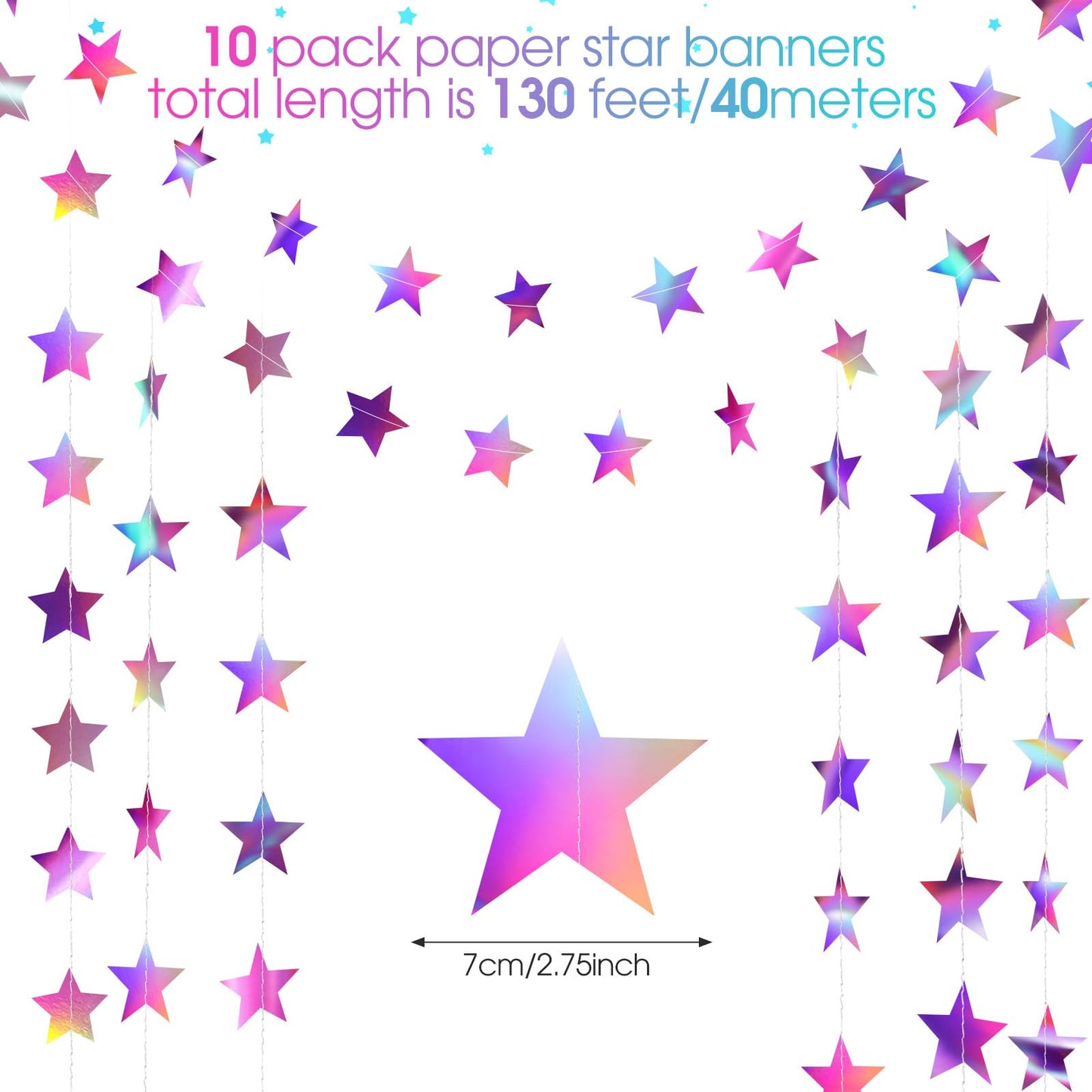 Patelai Glitter Star Garland Banner 2026 Graduation Decor 130 Feet Star Hanging Banner Twinkle Backdrop for Party Birthday Classroom Wedding Supplies(Iridescent Purple)