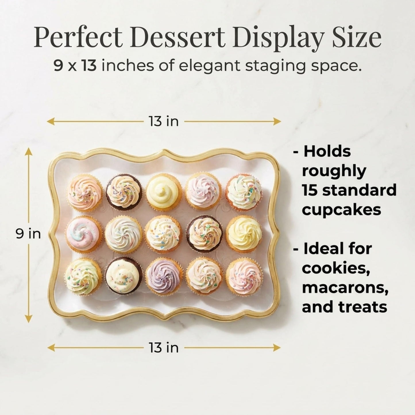 Gift Boutique Decorative Trays 10 Pack Gold Rim Display Platters Cardboard 9 x 13 Inch Wedding Birthday Party Dessert Decor