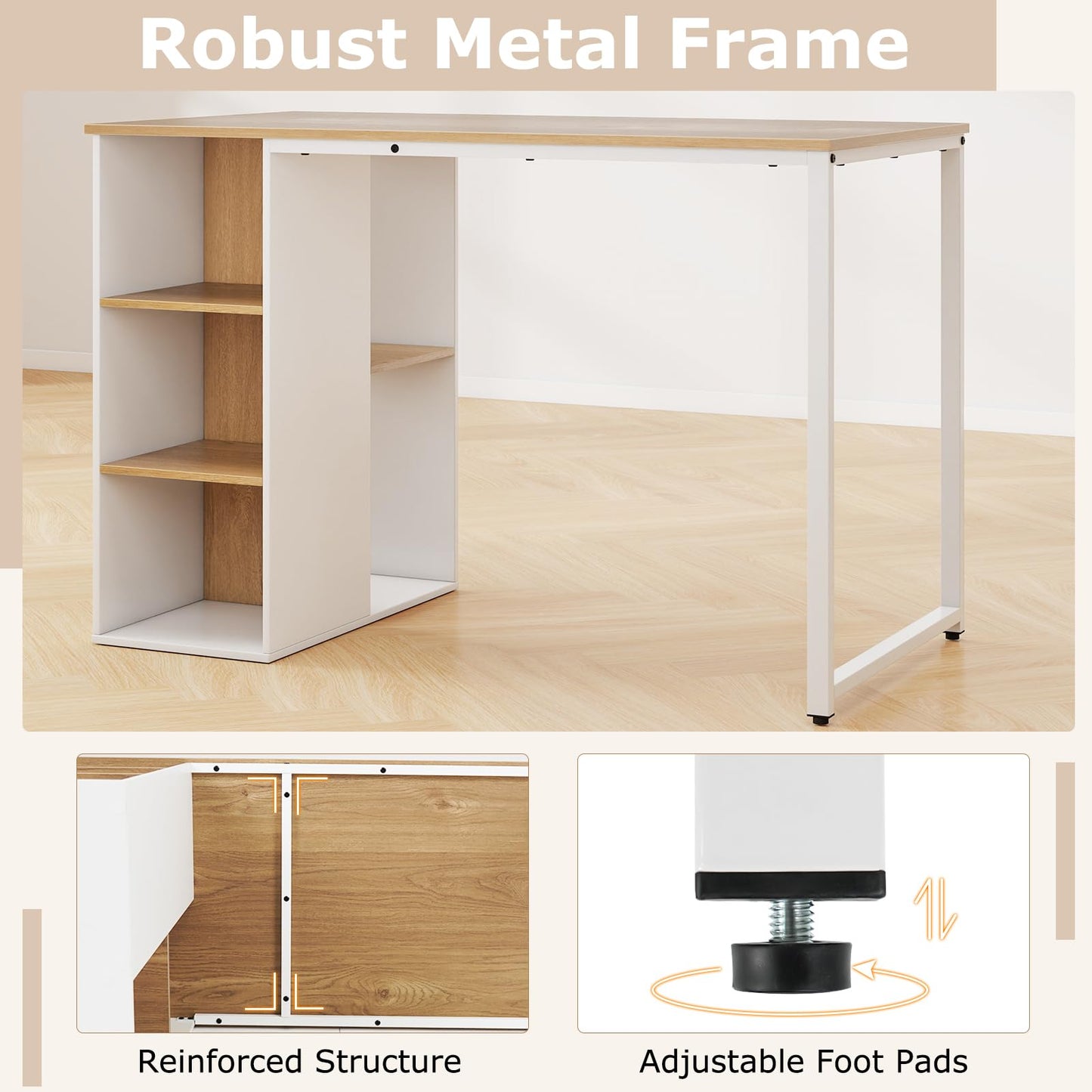Tangkula Computer Desk with Storage Shelves, Home Office Desk with 5 Side Shelves & Metal Frame, Space Saving Laptop PC Desk, Writing Study Desk, Modern Vanity Desk for Bedroom (Natural)
