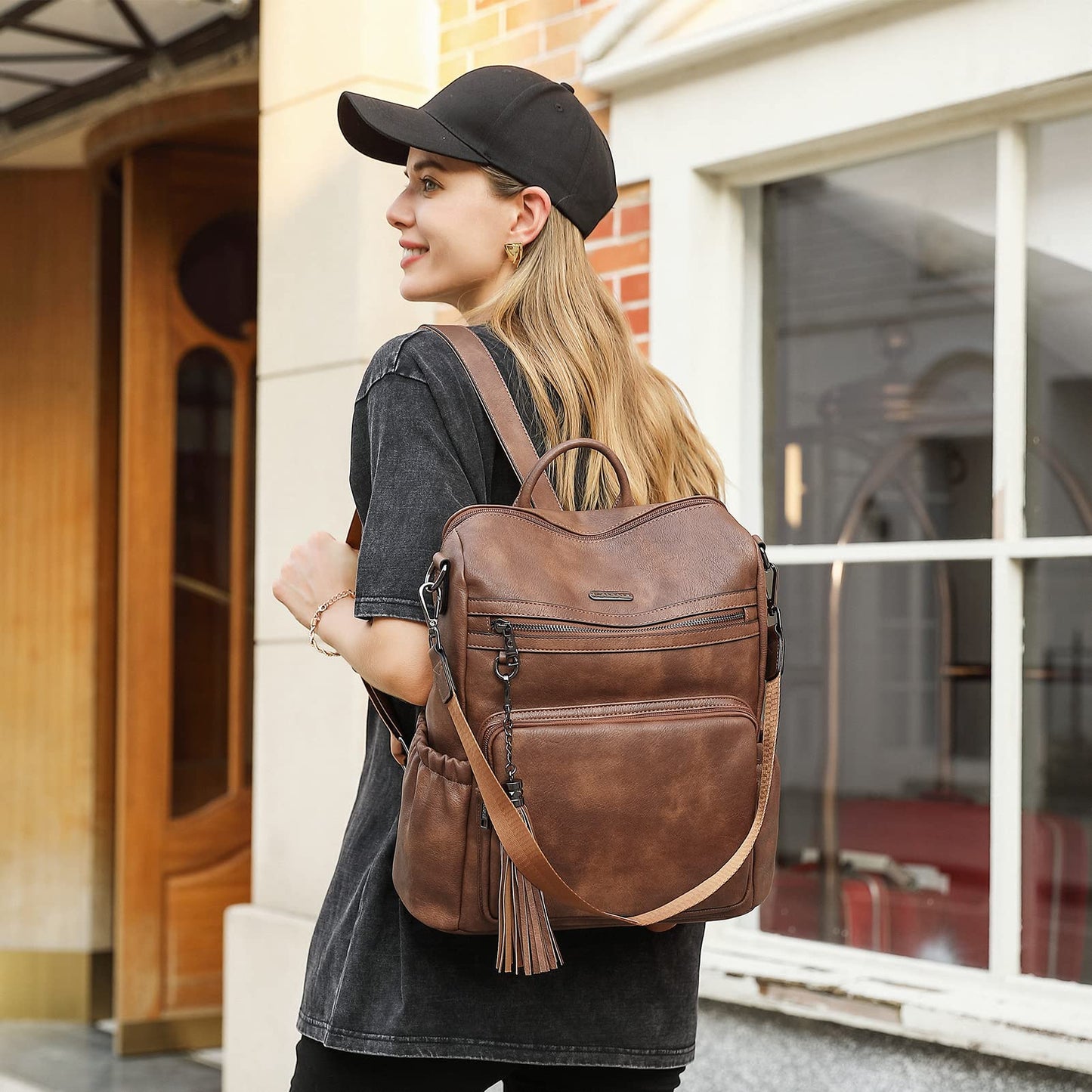 CLUCI Backpack Purse for Women Travel Backpack Large Leather Fashion Designer Lady Shoulder Bag with Tassel Brown