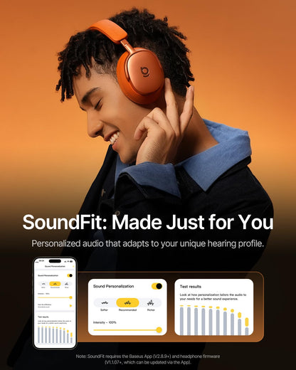 Baseus Inspire XH1 Adaptive Active Noise Cancelling Headphones, Sound by Bose, Dolby Audio, Premium Real-Time Adaptive ANC, Adaptive Tuning Rich Sound, Hi-Res Audio, 100H Playtime - Sunset Coral