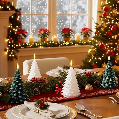 Christmas Decorations Indoor, Christmas Decor - Christmas Tree Candles Battery Operated, Flameless LED Candle Lights with 6H Timer, Xmas Home Decor, Set of 2(Green&Gold)