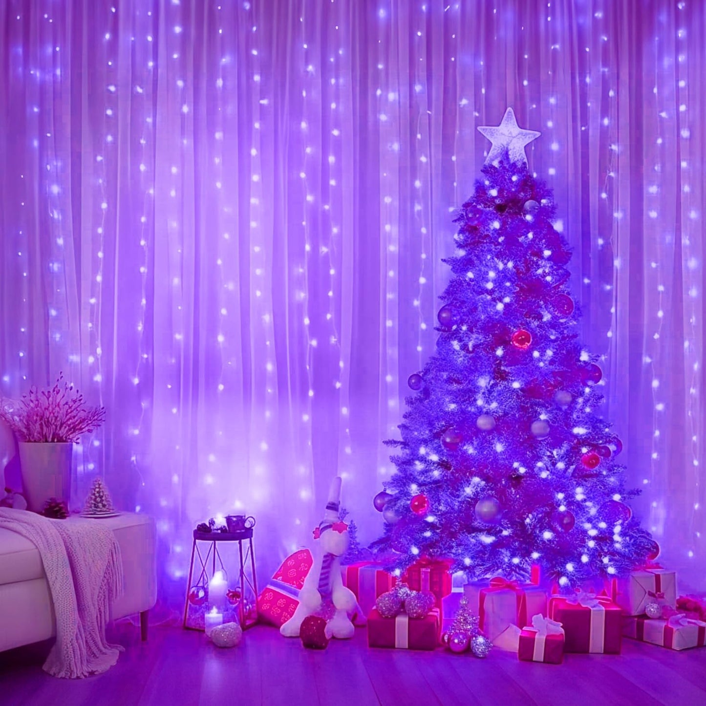 Minetom Halloween Purple Curtain Lights, 300 LED Dimmable Fairy Lights with Remote and Timer, 8 Modes, USB Powered String Lights for Room Wall Party Xmas Indoor Decor
