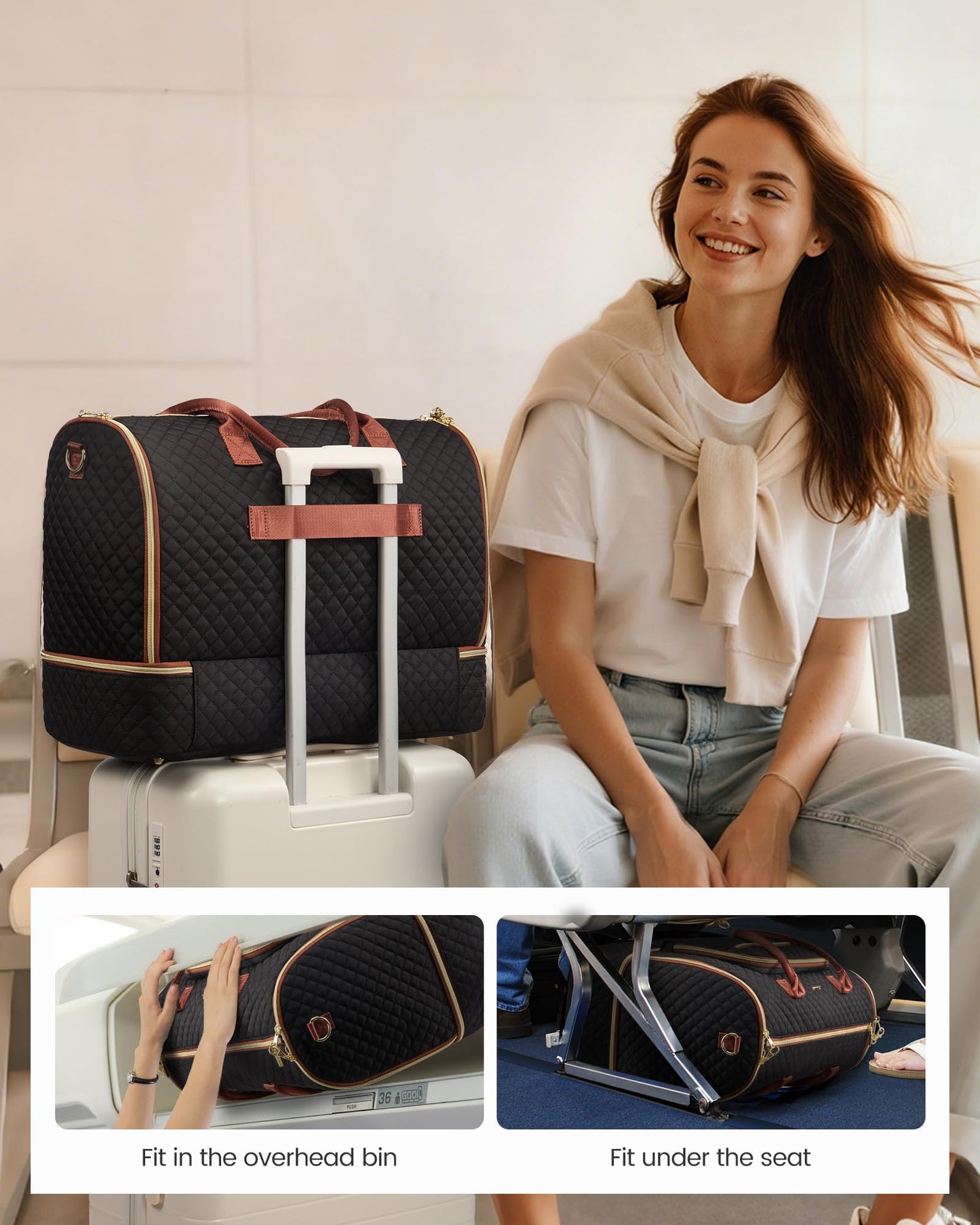 LOVEVOOK Convertible Travel Duffle Bag for Women Men, Garment Bag for Travel, Quilted Overnight Weekender Carry On Duffel Bags for Airplane