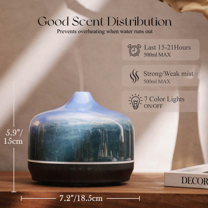 Porseme 500ml Essential Oil Diffuser, Aroma Ultrasonic Humidifier with Remote Control, BPA Free, Auto Shut-Off, Timer Setting for Large Room Sleeping Yoga