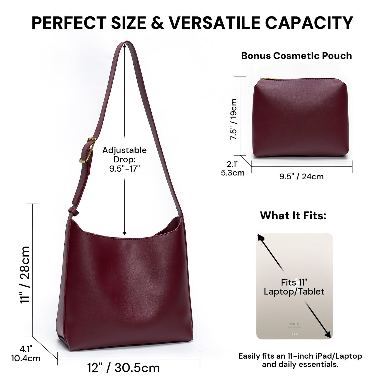 Bucket Bags for Women Medium Shoulder Bag Vegan Leather Tote Adjustable Strap Trendy Designer Handbags Work Travel Purse