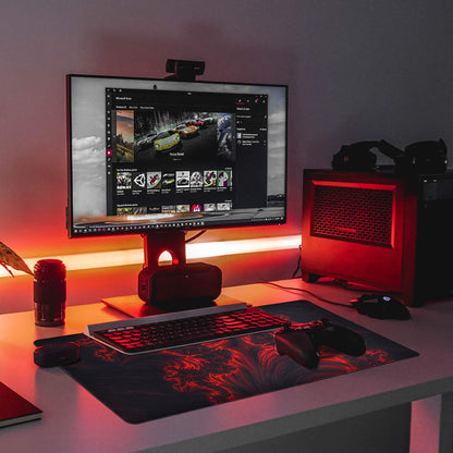 veecom Gaming Mouse Pad, Red Large Gaming Mouse Pads 31.5×15.75In, Long Big Mouse Pad XL Mouse Mat with Non-Slip Base, Extended Keyboard Mousepad Flame Pattern (Black Red)