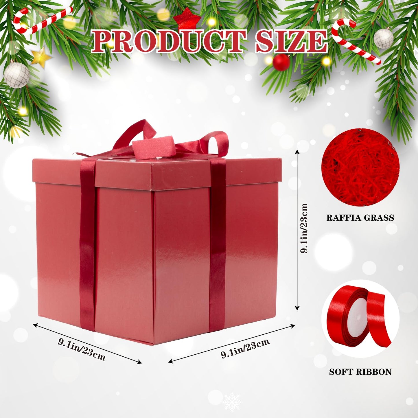 XiaosRen 9" Medium Gift Box with Lid and Paper Filler, Red Gift Box with Ribbon for Christmas, Birthday, Valentine's Day, Anniversarry Presents Wrapping.