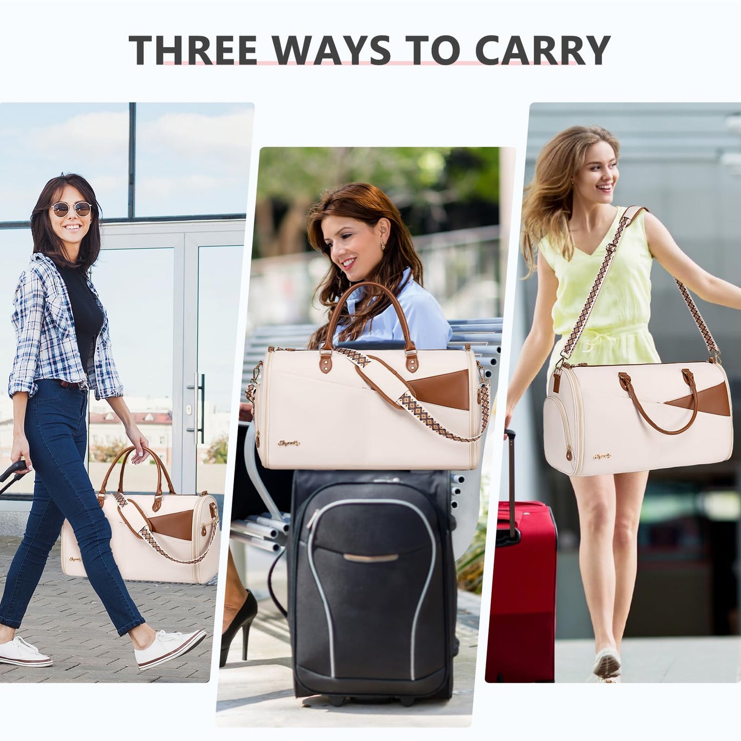 Convertible Garment Duffle Bag for Travel, Carry On Garment Bag for Women, 2 in 1 Travel Garment Bag with Shoe Compartment, Foldable Suit Travel Bag for Hanging Clothes, Beige