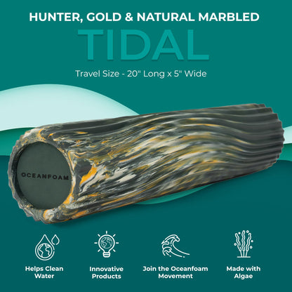 Oceanfoam Tidal Roller - Black Marbled - Muscle Massage Foam Roller for Back Pain & Stretching - Firm and Ergonomic Wide Wave Textured - Yoga, Athletics, & Wellness - Full Size, 20" x 5"