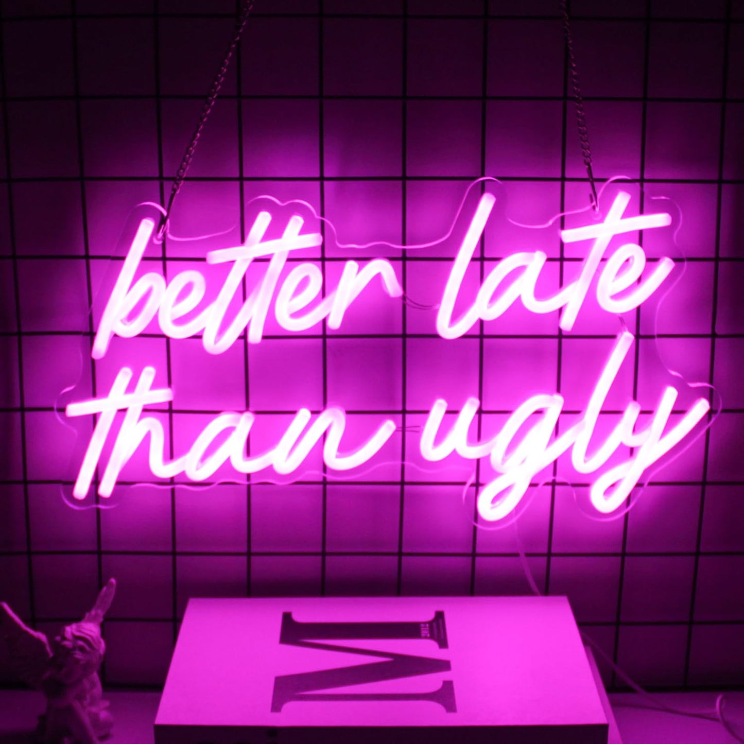 Better Late Than Ugly Neon LED Sign Pink Word Light Up Signs Beauty Room Decor Letter Neon Signs for Wall Decor LED Neon Light Sign for Bedroom Beauty Salon Wedding Bar Party Decor