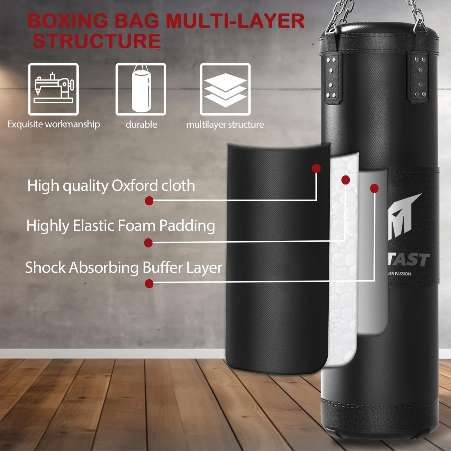 Mesetast Punching Bag for Adults, 4ft Heavy Boxing Bag Set with 12 OZ Gloves for MMA Karate Kickboxing Boxing - Unfilled
