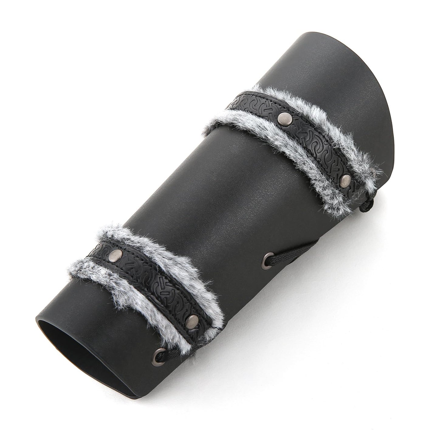HZMAN Medieval Gauntlet Wristband Fur Leather Bracers for Men Cuff Armor Leather Viking Wrist Arm Guards for LARP Costume Bracer (Black)