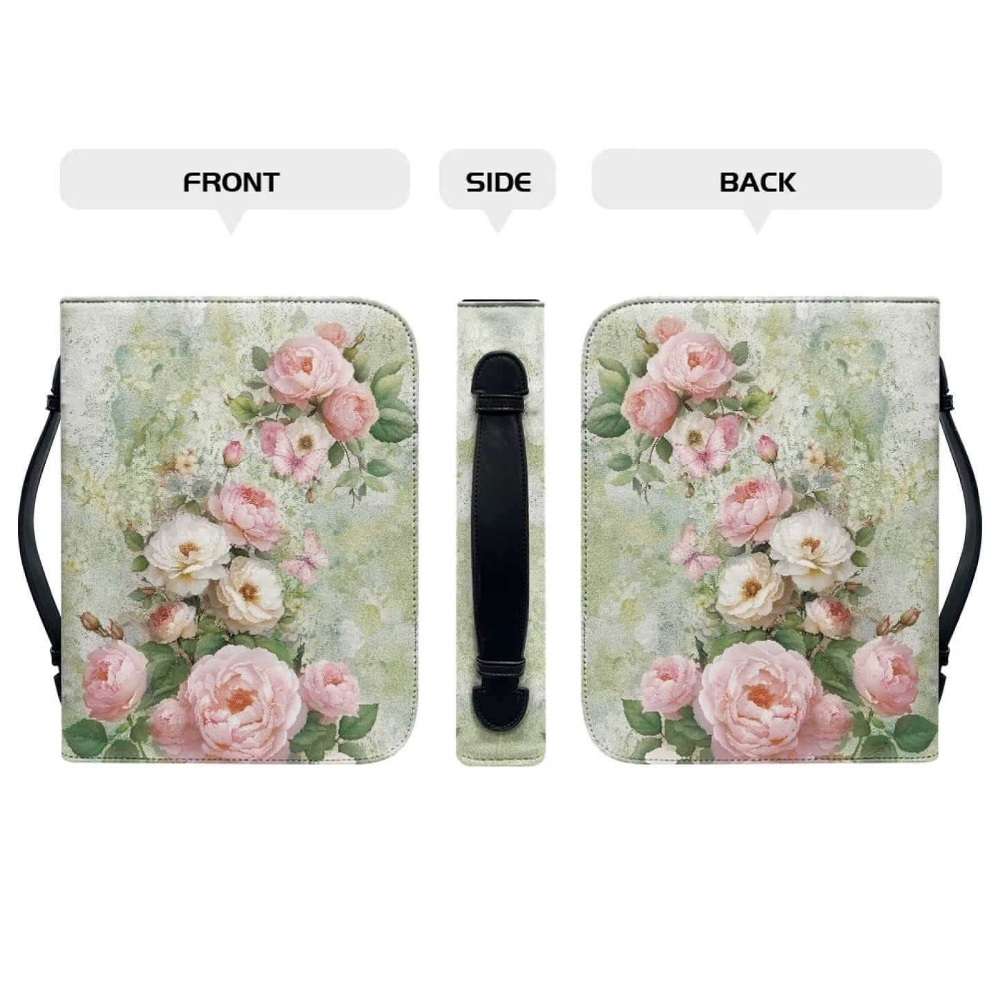 WUYOJUXA Pink Flower Print Bible Carrying Case for Girls Book Protector for Book Lovers Bible Study Supplies Accessories Christian Gifts for Women Large Quilted Bibles Case with Handle-L