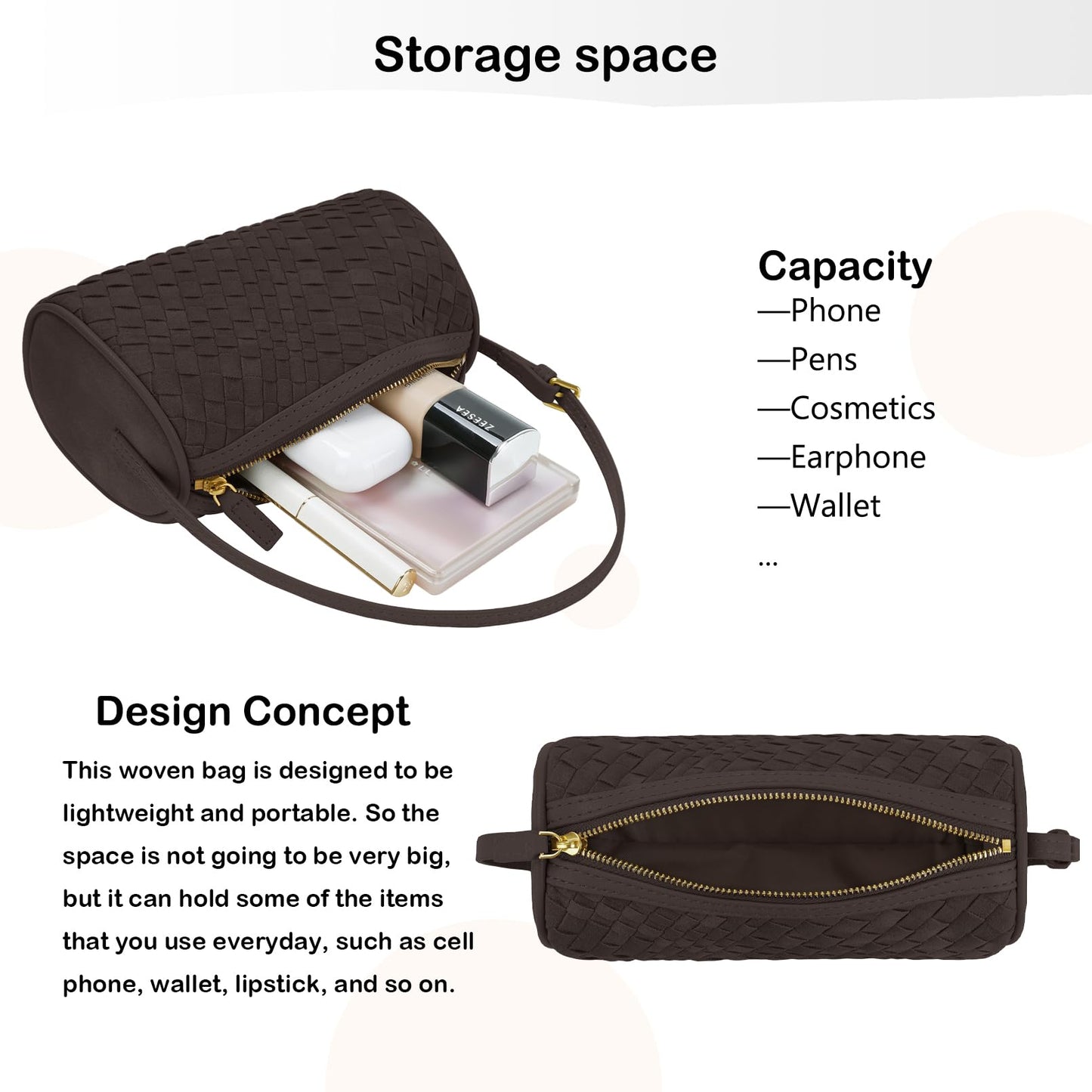GZRHKJ Mini Woven Bag, Leather Woven Handbag with Adjustable Strap, Small Purses for Women, Top-handle Bags, Mini Evening Bag