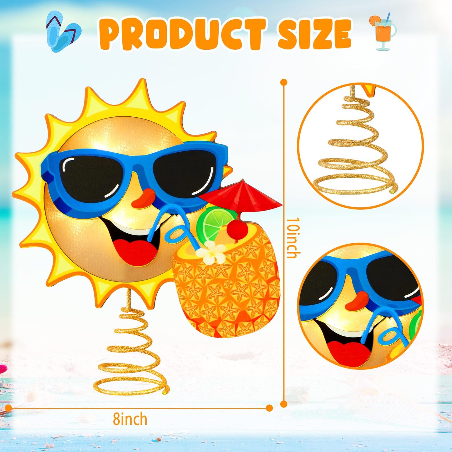 Craftsatin 10 x 8 Inch Wood Summer Tree Topper with LED Light Christmas in July Summer Tree Top Ornaments for Luau Party Hawaiian Decorations Tabletop Display Supplies