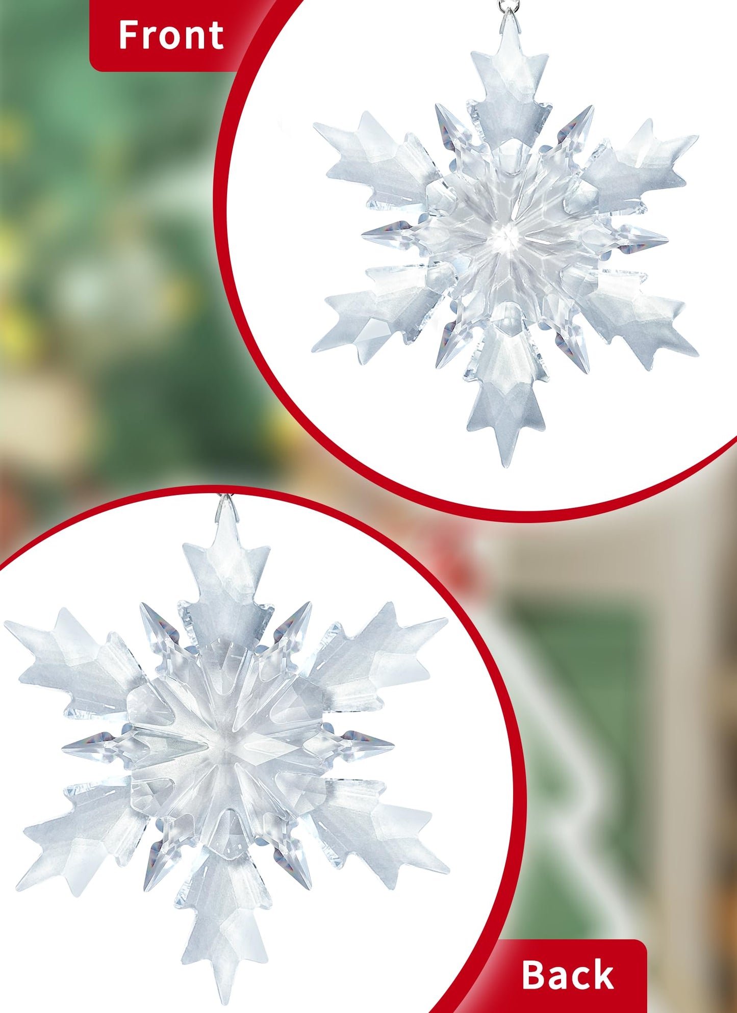 Crystal Snowflake Ornament, Clear Faceted Crystal Christmas Tree Ornament with Chain and Rayon Ribbons, Window Door Hanging Decor Gift, 2026, Clear-3