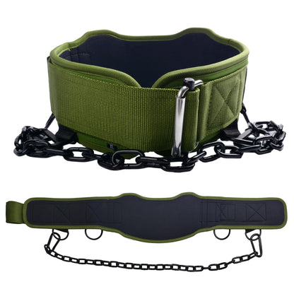 2-in-1 Weightlifting Belt & Dip Belt with 41 IN Steel Chain for Pull Up,Added Weight Training (Military Green, L(35"-39"))