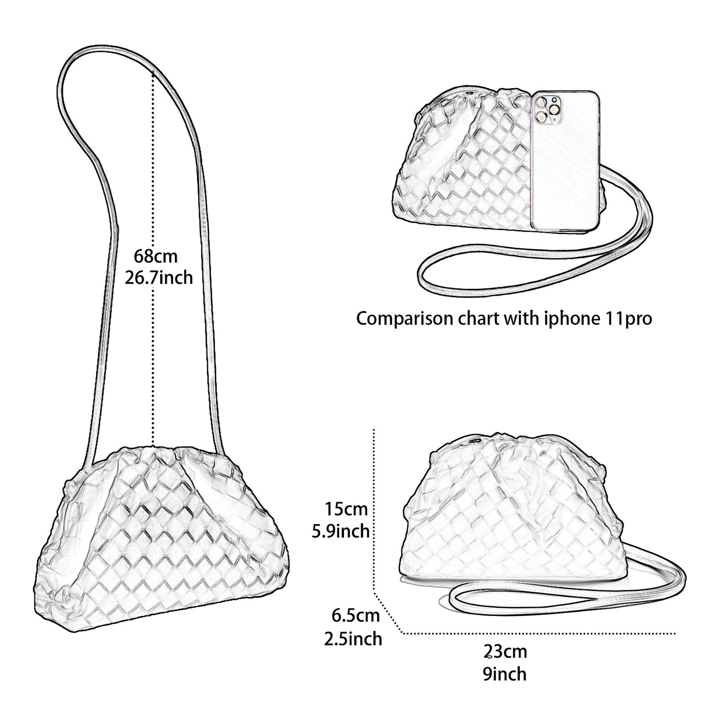 Woven Dumpling Bag for Women Clutch Purses, Cloud Crossbody Handbag Soft Shoulder Bag