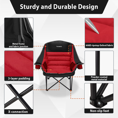 Youtanic Oversized Camping Chair, Portable Folding Camping Chairs with Side Pocket, Cup Holder and Carry Bag, Heavy Duty Outdoor Camping Chairs for Adults, Fishing, Sports, Trip, up to 400lbs, Style 5