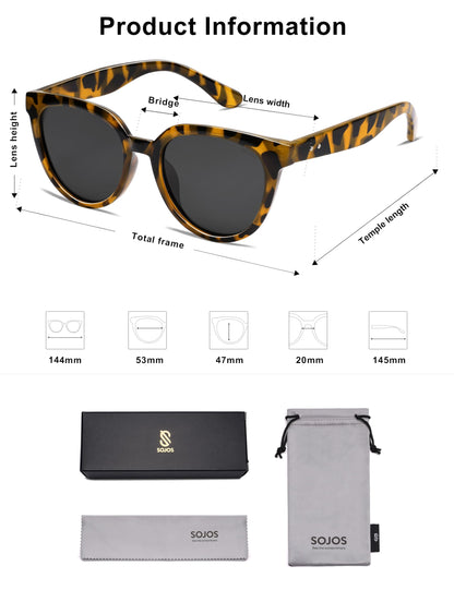 SOJOS Trendy Cat Eye Round Polarized Sunglasses for Women Fashion UV Protection Sunnies Sunglasses SJ2175