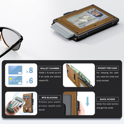 Wallet for Men - Pop Up Case, Cash Slot, and Credit Card Slot - Slim Aluminum Wallet with RFID Blocking, Minimalist Leather Wallet Front Pocket with ID Window (Browns)