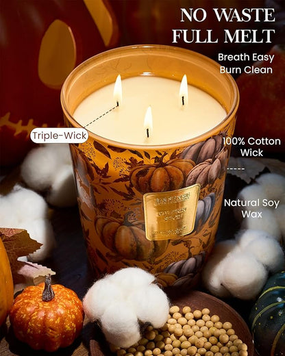 M&SENSE Pumpkin Spice Scented Candle, 3 Wick 35oz 150H Long Lasting Soy Candles, Fall Scent Unique Halloween Thanksgiving Gifts Home Decor