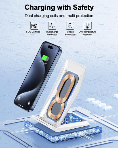 Fast Wireless Charger, NANAMI 15W Qi Certified Wireless Charging Stand Compatible iPhone 17/17 Air/16/15/15 Pro/15 Plus/15 Pro Max/14/13/12, for Samsung Galaxy S25/S24/S23/S22/S21 and Qi-Enabled Phone