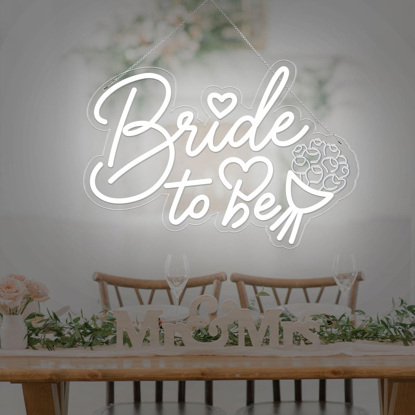 LMHSE Bride to be Neon Sign, Dimmable LED Wedding Neon Sign, Bride to be Decorations Aesthetic Room Decor, Party, Bedroom, Wedding Decor (white)