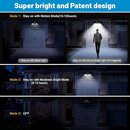 Sunvivo Motion Solar Lights Outdoor,Ground Spotlight or Wall Security Light,Motion Sensor Stay On Mode,Dusk to Dawn Floodlight,Cordless,360° Landscape Spotlight for Sidewalk Garage Driveway,2-Pack
