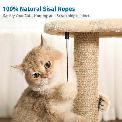 Made4Pets Cat Scratching Post, Cat Self Groomer for Indoor Cats, Cloud Soft Perch for Rest, 17.5" Tall Natural Sisal Scratcher Cat Grooming Interactive Ball Track Toys for Small Cats Kittens