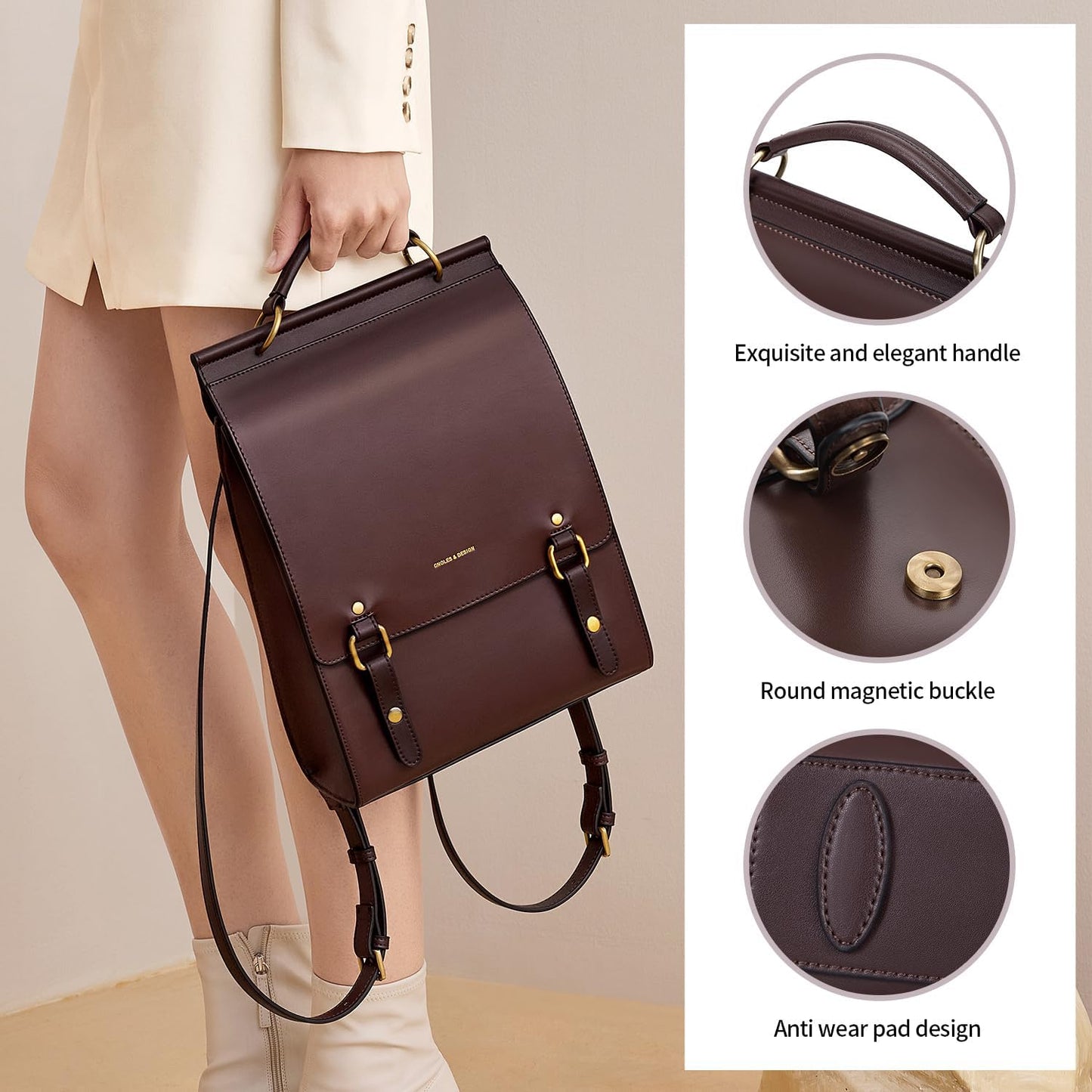 Cnoles Leather Backpack Purse For Women Fashion Ladies Vintage Bags Casual College Travel Backpacks Bag Black
