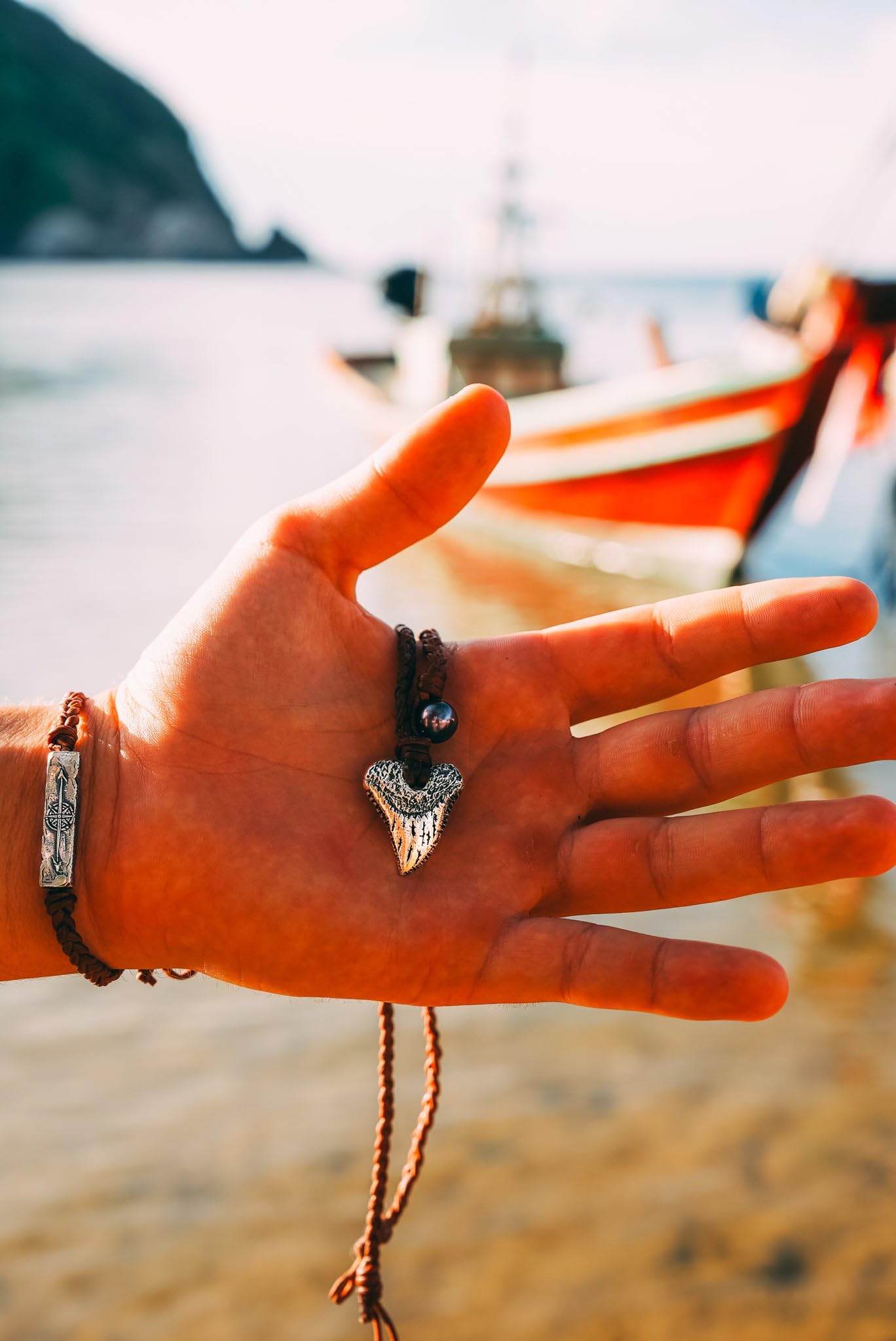 WanderTribes Shark Tooth Silver Plated Necklace Pendant Authentic Leather Cord, Adjustable Premium Pearl Pendant, Handmade Silver Jewelry, Designed Necklace for Men & Women, Jewelry Gifts