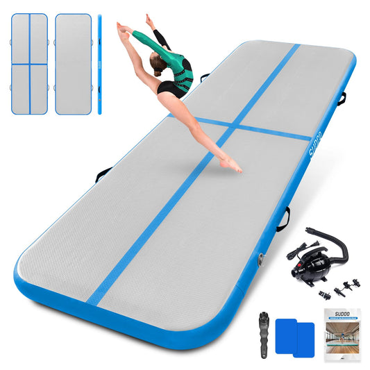 10ft Inflatable Gymnastics Tumbling Mat 4" Thick Air Tumble Track Gymnastics Training Mat with Electric Air Pump for Home Use/Tumble/Gym/Exercise/Training/Cheerleading/Yoga/Parkour/Beach/Park/Water