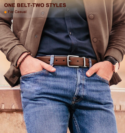 BULLIANT Men's Belt,Reversible Belt Adjustable For Gift Men 1.25”-Cut For Fit-2 Sides in 1 Belt(Not 2)(Black/Light Brown,48"-50" Waist Adjustable)