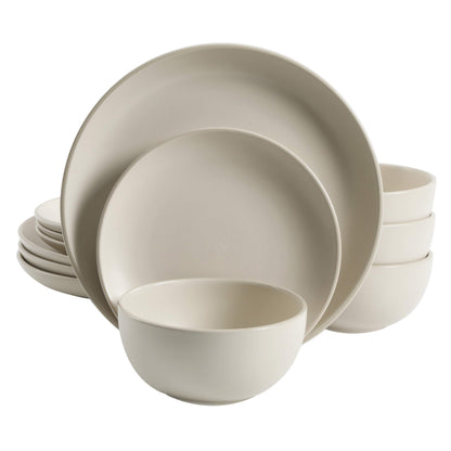 Gibson Home Queenslane 16 Piece Double Bowl Plates and Bowls Dinnerware Sets - Matte Blue