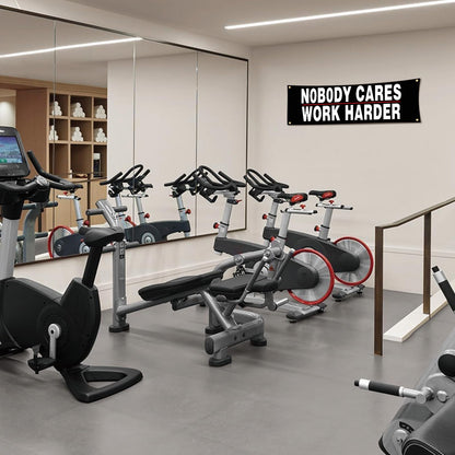 Lyeedoom NOBODY CARES|WORK HARDER Motivational Gym Banner - Fitness Wall Art for Home Gym, Office & Dorm - Exercise Encouragement Tapestry with Inspirational Quotes for Men & Women